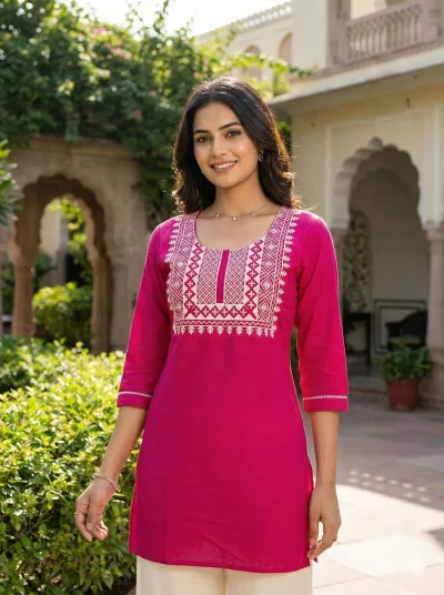 Black Rayon Thread Work Kurti